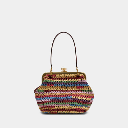 Large Weave Straw Kisslock 27 Clutch - Coach - Leather - Multicolor