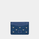 Heart Studs Card Holder - Ganni - Cotton - Blue