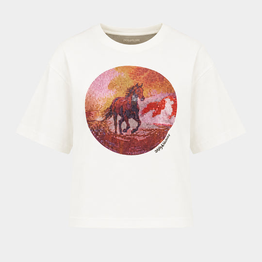 Taida Photo Horse Strass T-Shirt - Zadig & Voltaire - Cotton - White