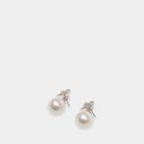 Crystal Bow Back Earrings - SELF PORTRAIT - Pearls - Silver