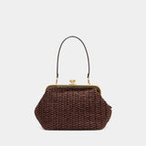 Large Weave Straw Kisslock 27 Clutch - Coach - Leather - Brown