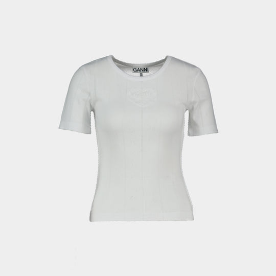 Compact Pointelle T-Shirt - Ganni - Cotton - White