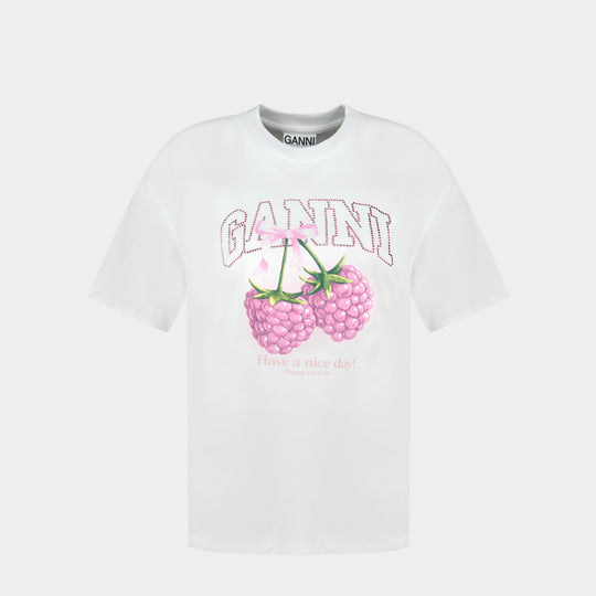 Raspberry T-Shirt - Ganni - Cotton - White
