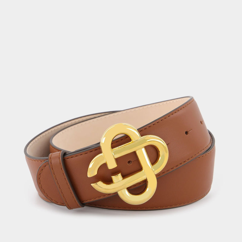 Womens Cc Logo Buckle Belt in Brown Leather