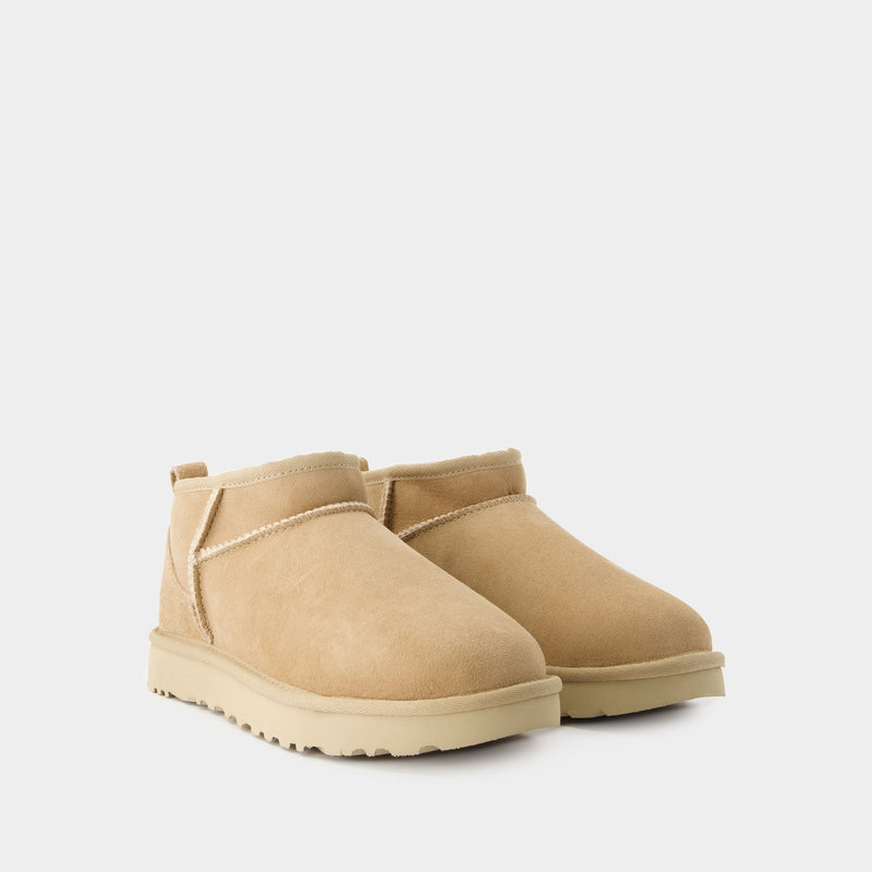 W Classic Ultra Mini Ankle Boots - UGG - Leather - Sand