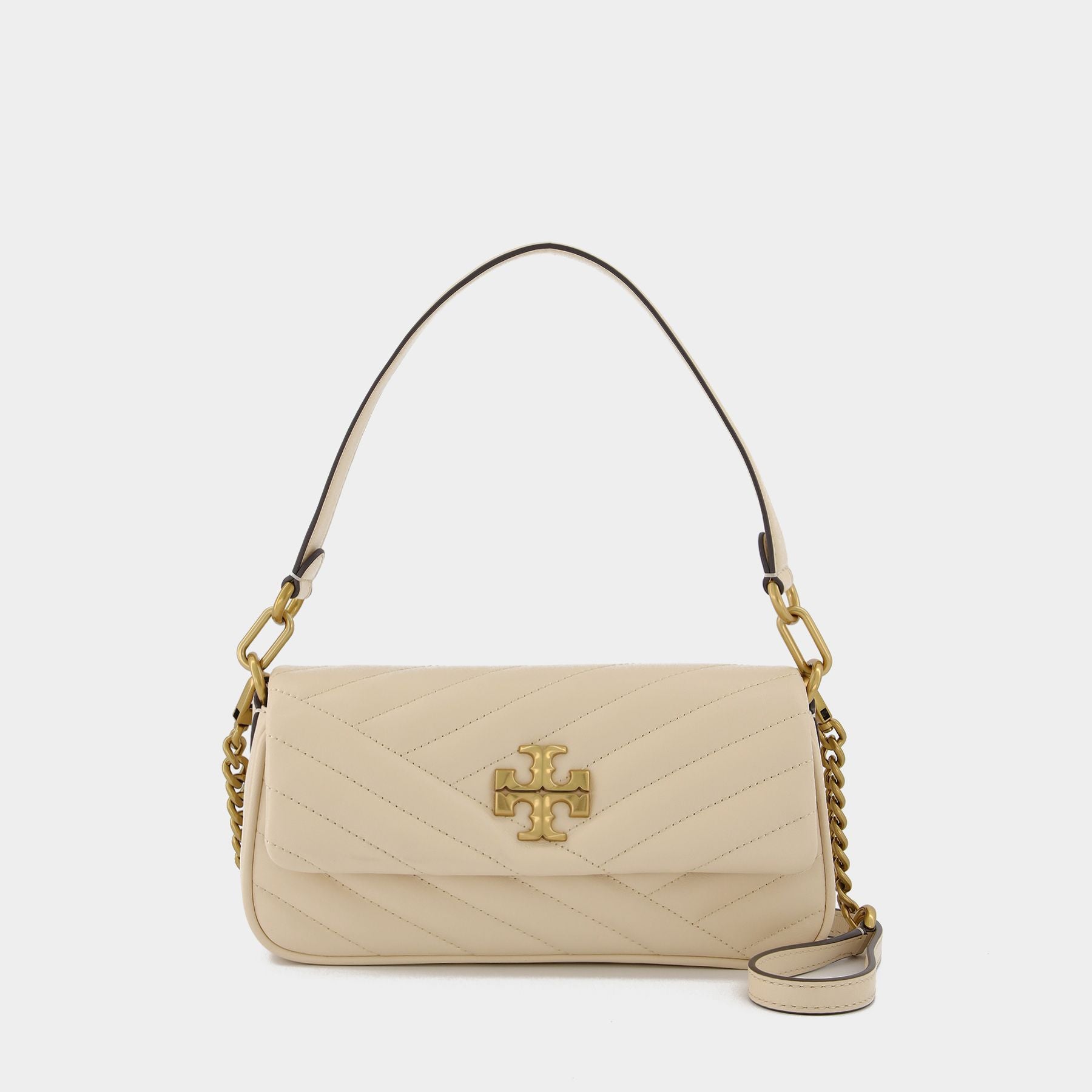 Kira Chevron Small Flap Hobo Bag - Tory Burch - New Cream - Leather