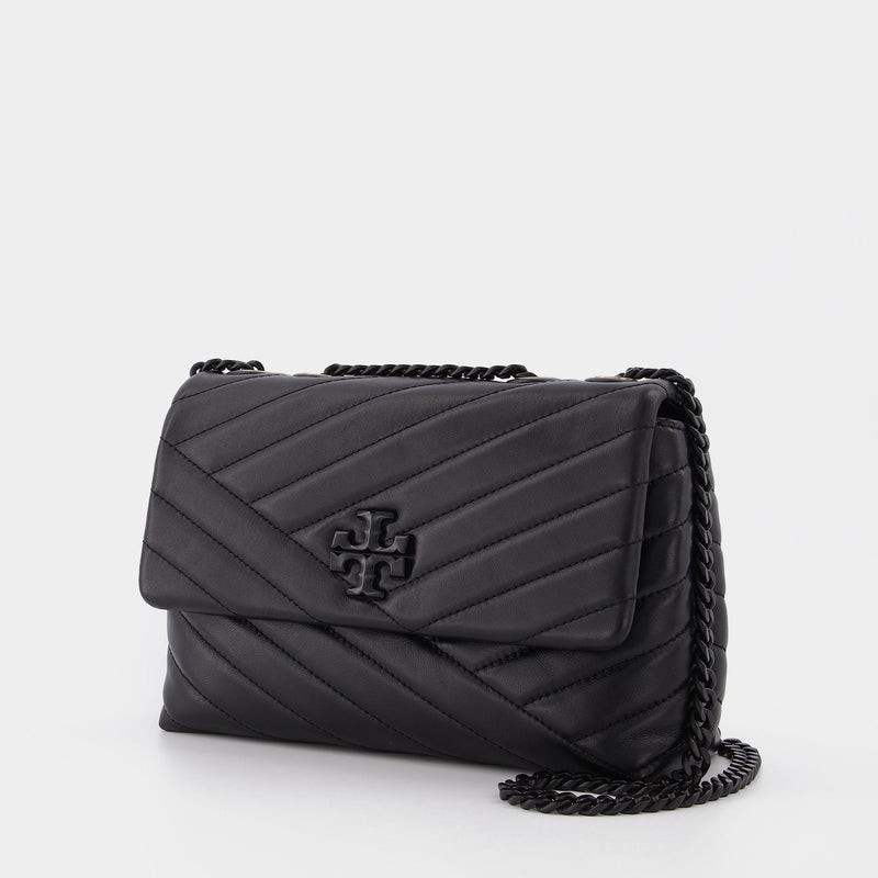 Kira Chevron Powder Coated Small Convertible Shoulder Bag in black leather