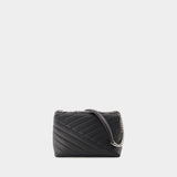 Kira Chevron Small Hobo Bag - Tory Burch -  Black/Rolled Nickel - Leather