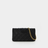Fleming Soft Clutch Handbag - Tory Burch -  Black - Leather