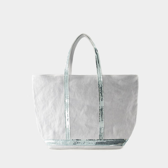 Shopping bag L - Vanessa Bruno - Linen - Aqua Blue
