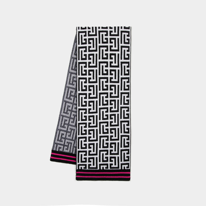 Maxi Monogram Scarf in Black/White Wool/Cashmere