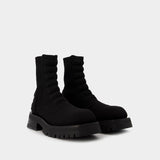 Army Knit Chelsea Boots in Black Leather