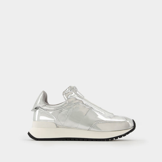 Mirror Zip Sneakers in Silver PVC