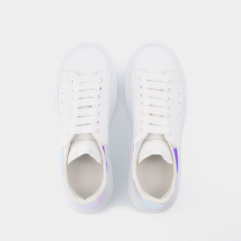 White and Iridescent Leather Oversized Sneakers