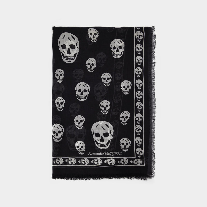 Skull Scarf in Black and Ivory Modal and Silk