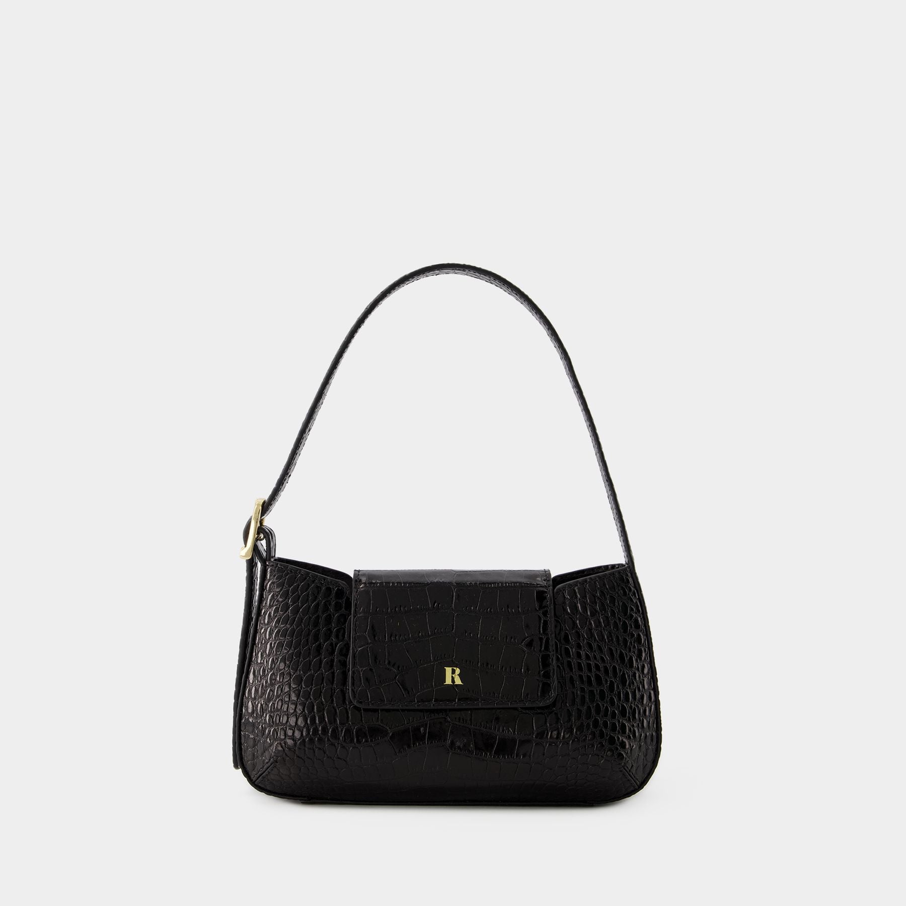 Baguette Shoulder Bag - Rouje - Leather - Black Croco