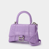 Hourglass Top Handle Bag XS in Embossed Leather Crocodile Lilas