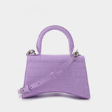 Hourglass Top Handle Bag XS in Embossed Leather Crocodile Lilas