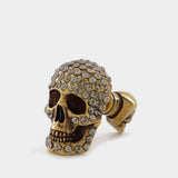 Pave Skull Earrings in Brass and Crystal