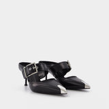 Boxcar pumps in Black and Silver Leather