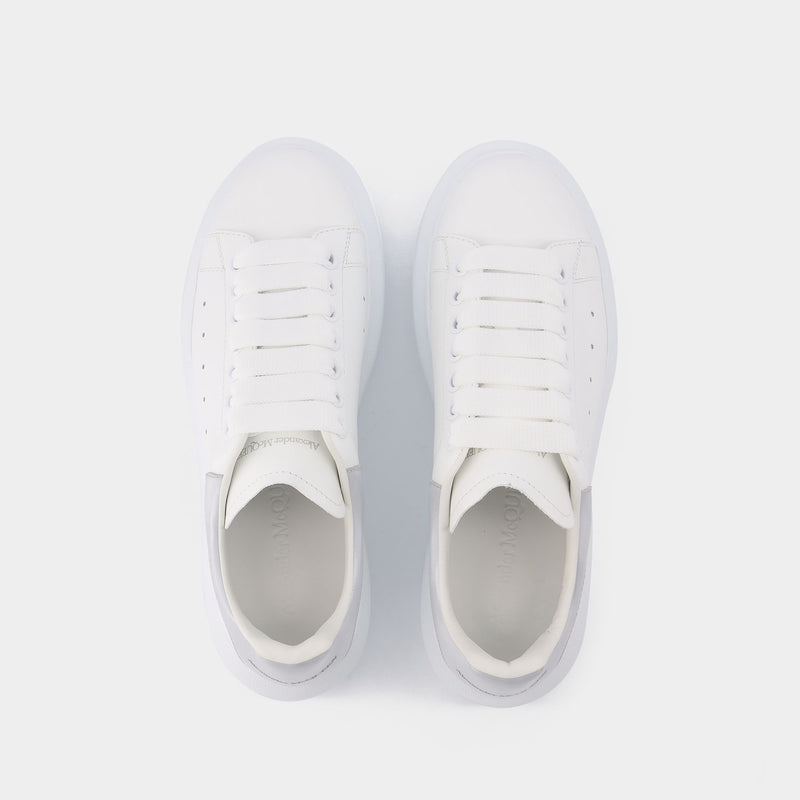 Oversize Sneakers in White/Silver Leather