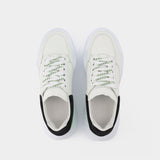 New Court Sneaker in White/Black/Green Leather