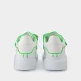 Oversize Sneakers in White/Green Leather