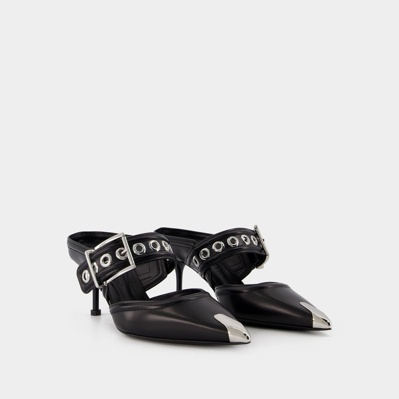Oversized Sandals - Alexander Mcqueen - Black/Silver - Leather
