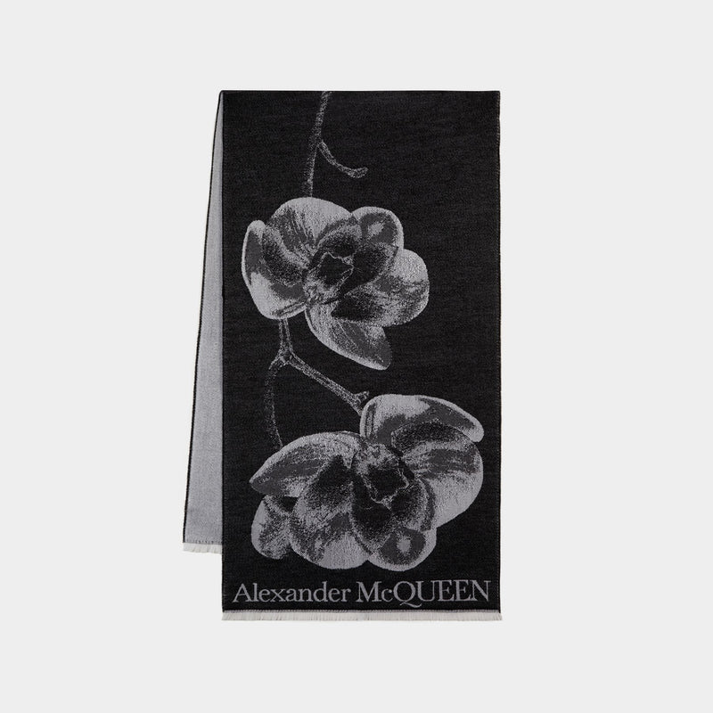 Orchid Skull Scarf - Alexander McQueen - Wool - Black