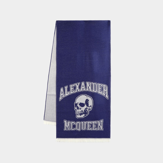 Varsity Skull Logo Scarf - Alexander McQueen - Wool - Blue