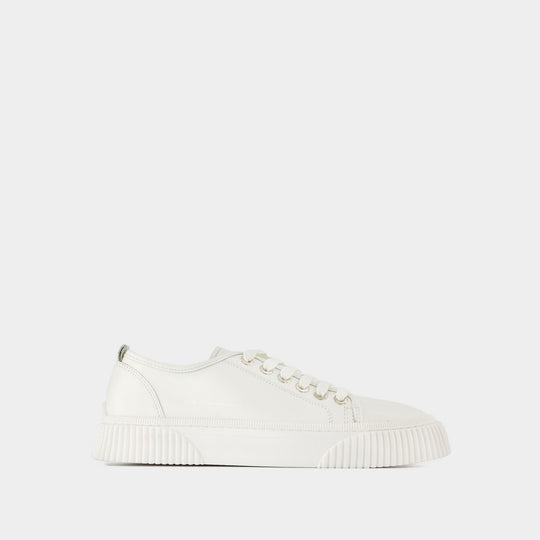 Low-Top Logo Sneakers in White Leather
