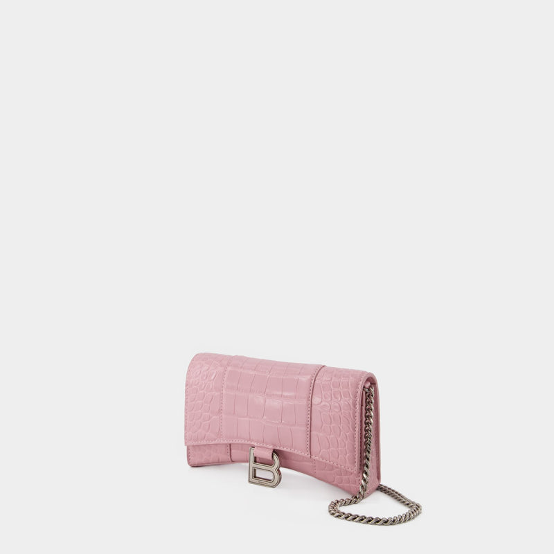 Hourglass Wallet on chain - Balenciaga - Leather - Powder Pink