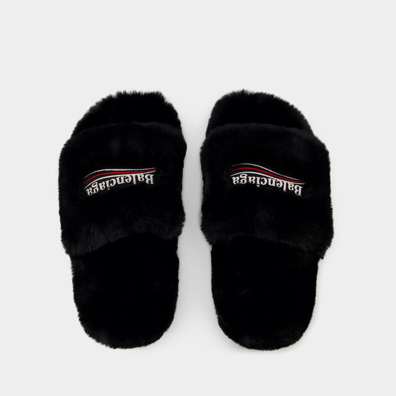 Furry Slides Balenciaga Fake Fur Black1