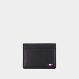 Tricolor Fox Card Holder in Black Leather