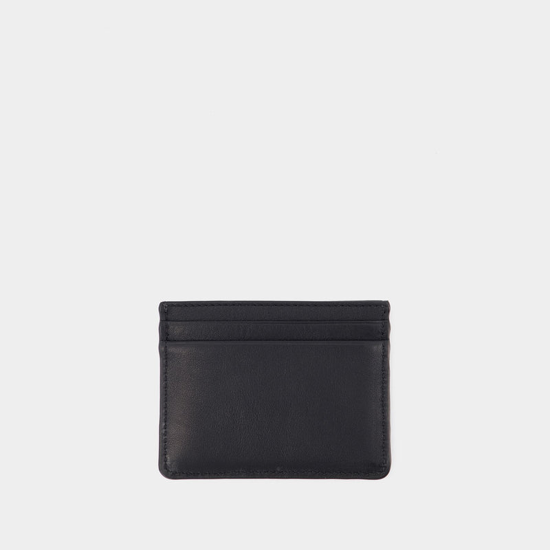 Tricolor Fox Card Holder in Black Leather