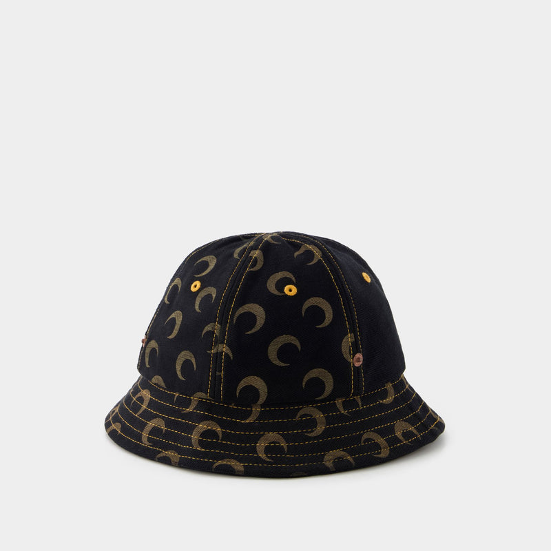 Denim Bell Hat in Black Cotton