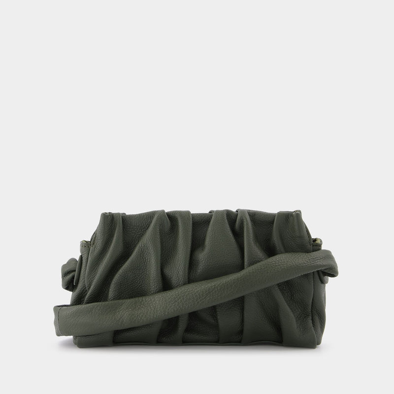 Vague Bag in Green Leather with White Stitching