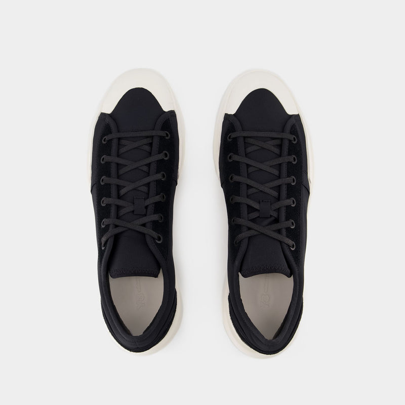 Ajatu Court Low Sneakers - Y-3 - Black/Off-White - Leather