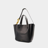 Small Chain Strap Tote Bag in Black Leather