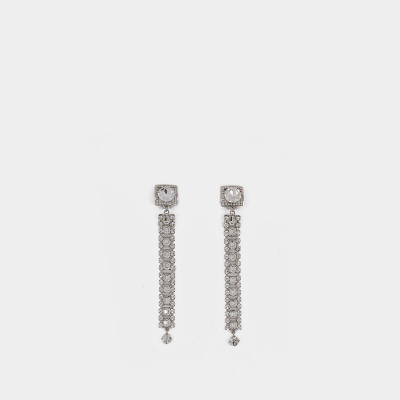 Long Earrings With Baguette Silver-tone Stones