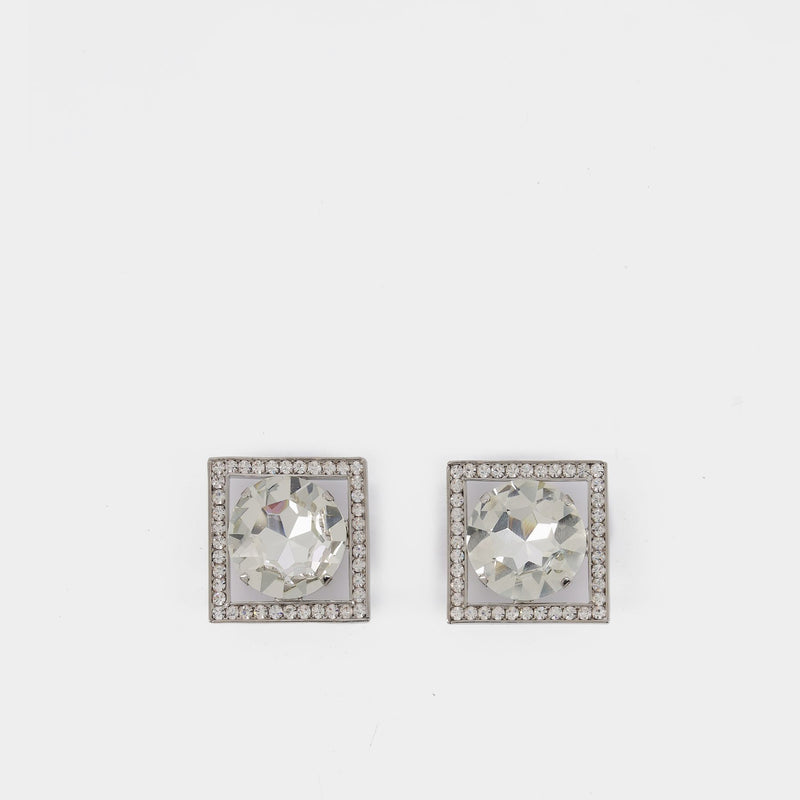 Square earrings in silver toned metal