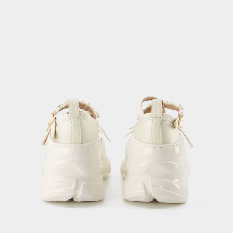 Beaded Criss-Cross Sneakers in Ivory Satin