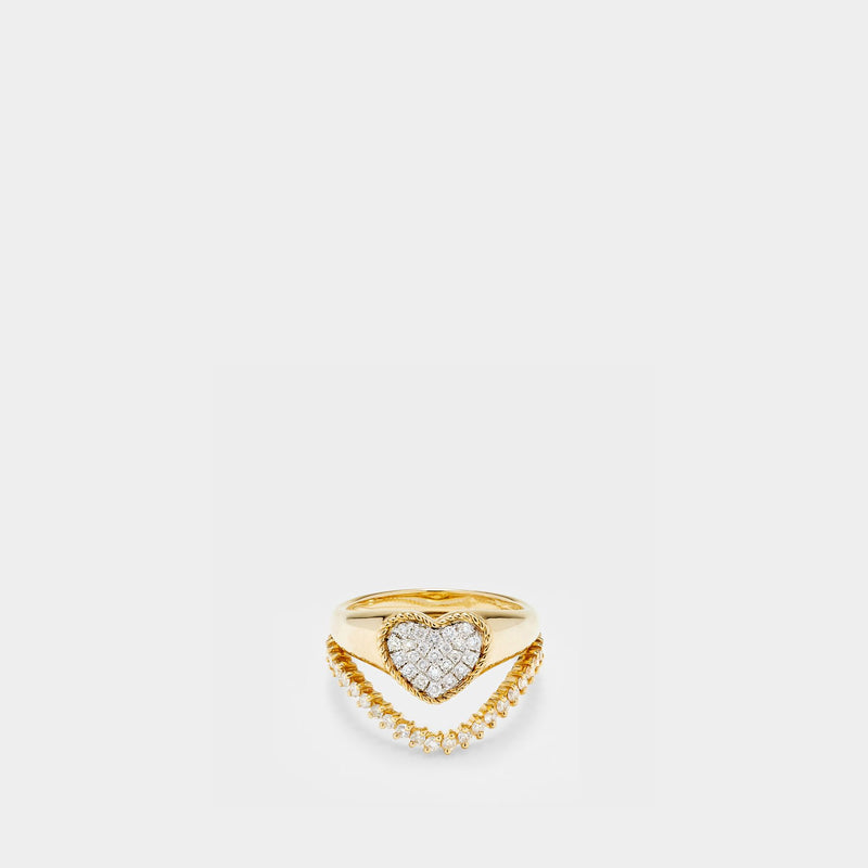 Set Heart Signet Ring & Wave Ring Diamonds in Yellow Gold