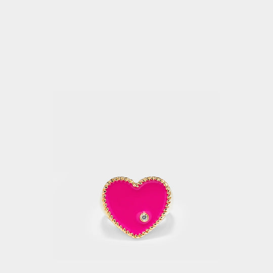 Heart-Shaped Neon Fuchsia Signet Ring in Yellow Gold