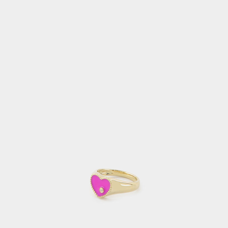 Mini Heart signet ring in 9 kt gold, mother-of-pearl and diamond