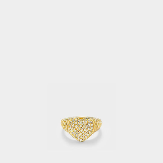Set Heart Signet Ring & Wave Ring Diamonds in Yellow Gold