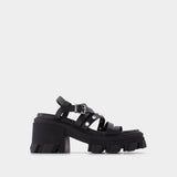 Black Leather Cleated Sandals