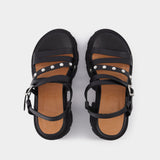 Black Leather Cleated Sandals
