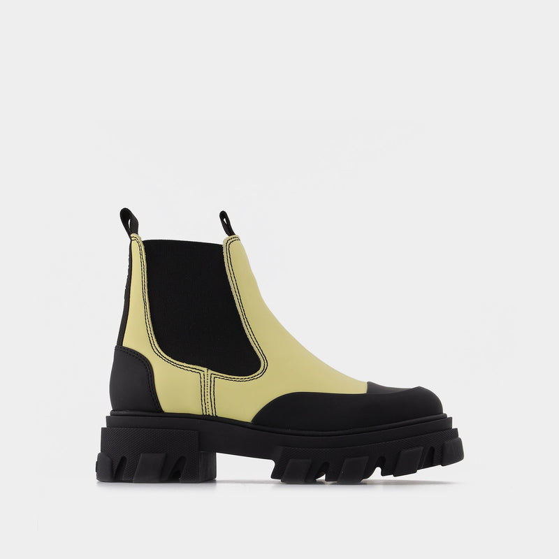 Yellow Leather Cleated Boots