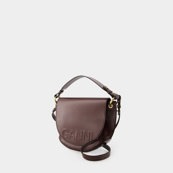 Banner Saddle Crossbody Bag - Ganni - leather - Chocolate